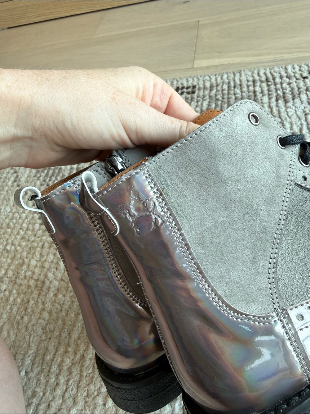 NWOB Embassy London Metallic Silver Combat Boots 37 - Picture 5 of 13